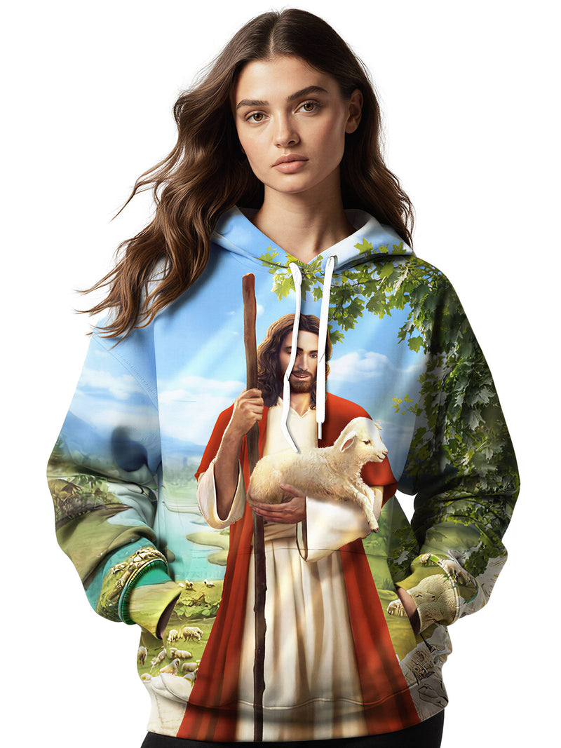 Jesus Christ 3D All Over Print Hoodie for Men Women with Lamb and Nature Scene