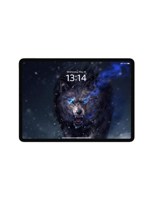 Glacial Blue Eyes Roaring Wolf Digital Wallpaper