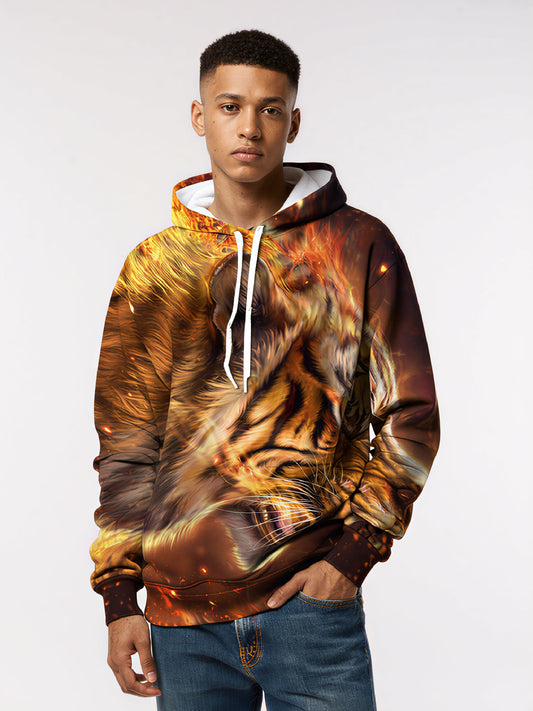 Golden Flame Resting Tiger 3D Print Hoodie | Streetwear Oversized Pullover