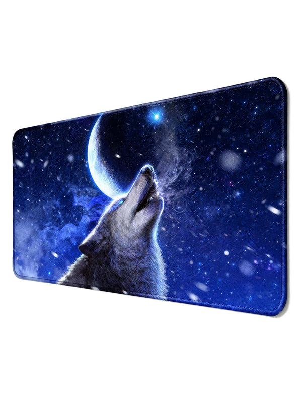 Howling Wolf Under Moon And Starry Sky Extended Desk Mat