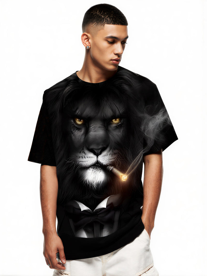 Men Women 3D All Over Print Lion Smoking Cigar Tuxedo T-Shirt Graphic Sweatshirt