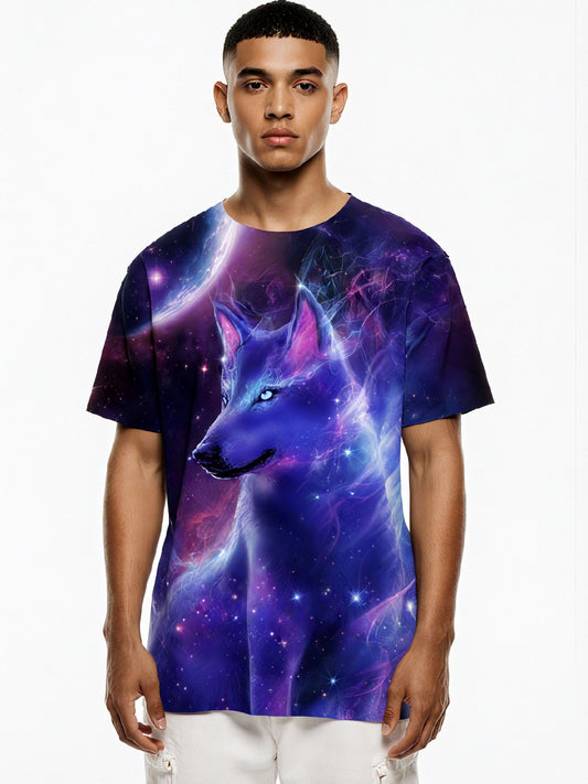 3D Galaxy Wolf All Over Print T-Shirt for Men Women