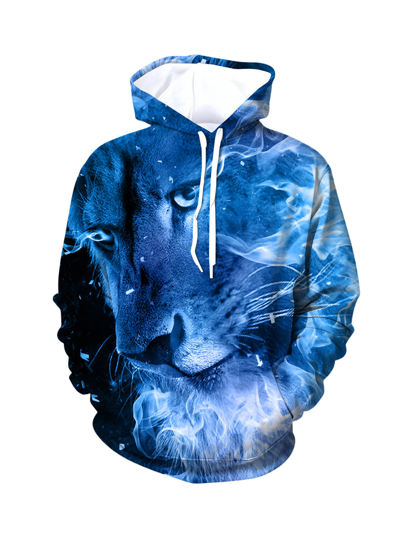 Blue Smoke Lion Outdoor Streetwear Unisex 3D All Over Print Hoodie Majestic Cotton Blend Comfort Fit