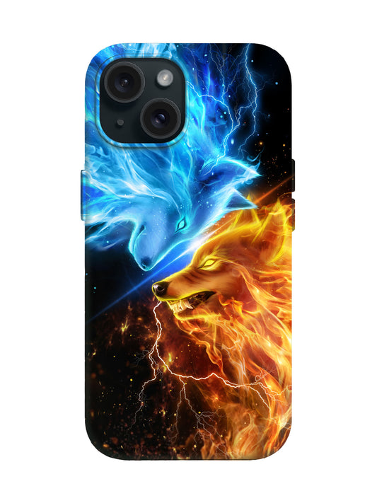 Dual Wolf Flame and Lightning Edgy Tough Phone Case