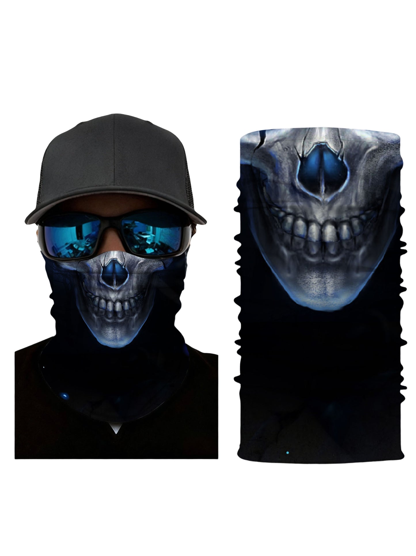 Void Blue Glow Skull Neck Gaiter - Multi-Functional Face Wrap for Cycling, Hiking & Streetwear