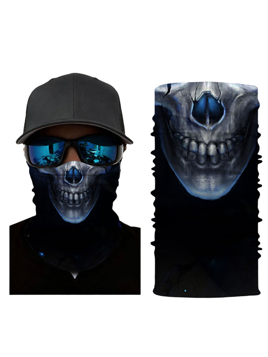 Void Blue Glow Skull Neck Gaiter - Multi-Functional Face Wrap for Cycling, Hiking & Streetwear