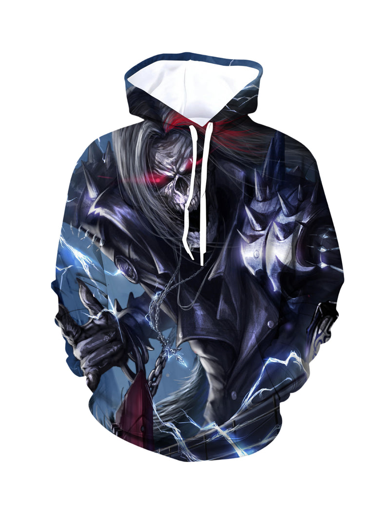 Dark Reaper Skeleton 3D Print Hoodie | Gothic Lightning Graphic Pullover