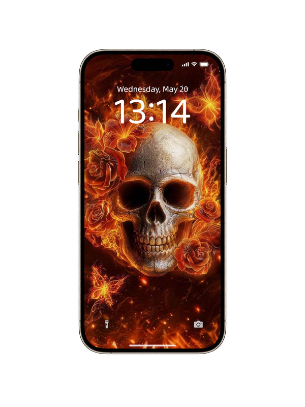 Fire Butterfly Floral Skull Digital Wallpaper