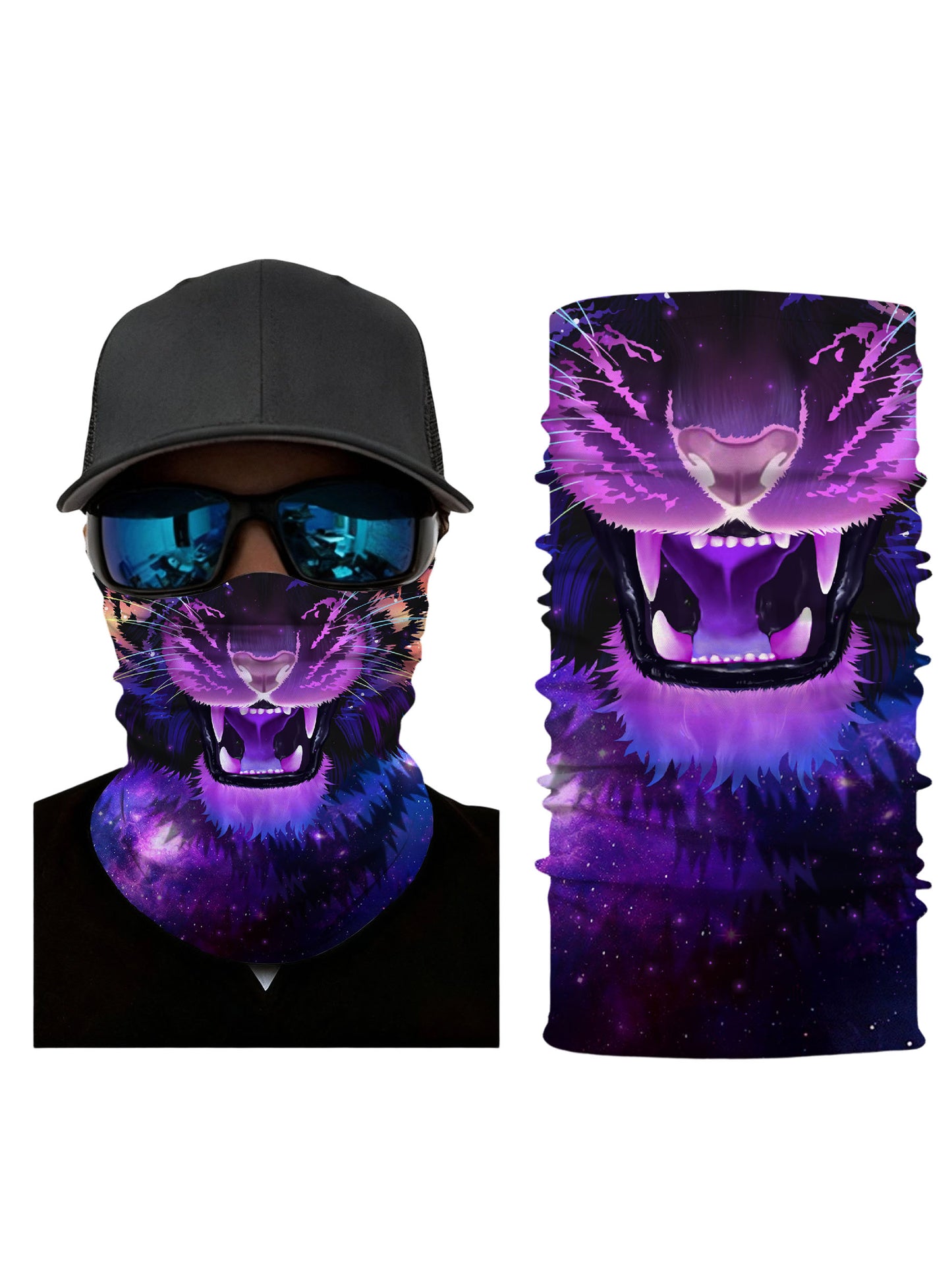 Tube Face Mask with 3D All Over Print Galaxy Nebula Tiger Design, Aesthetic Streetwear Unisex Breathable Fabric for Outdoor Use