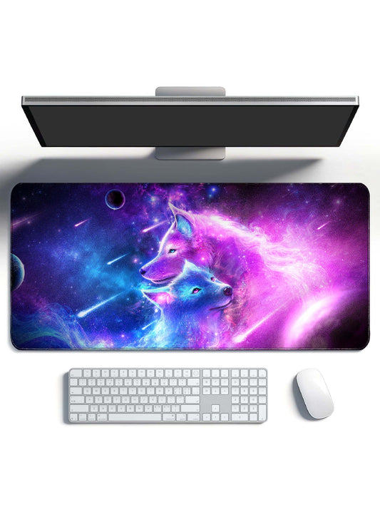 Two Cosmic Wolves (Large & Small) With Planets & Nebula Desk Mat