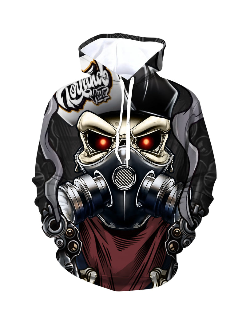 Unisex 3D All Over Print Hoodie with Graffiti Skull Gas Mask Design Streetwear Style