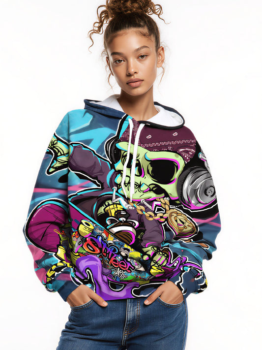 Graffiti Skull DJ 3D Print Hoodie | Oversized Streetwear Pullover