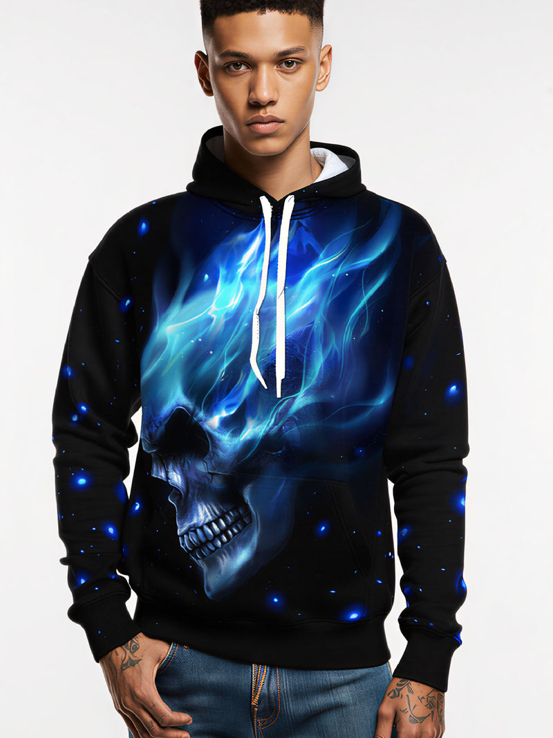 3D All Over Print Blue Flame Skull Streetwear Unisex Hoodie