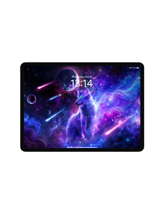 Sitting Purple Blue Galaxy Wolf Digital Wallpaper