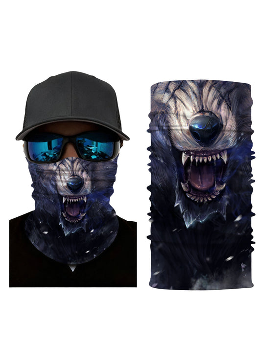 Unisex Balaclava with 3D all over print fierce wolf head design, Streetwear style, soft stretchy and windproof for outdoor activities