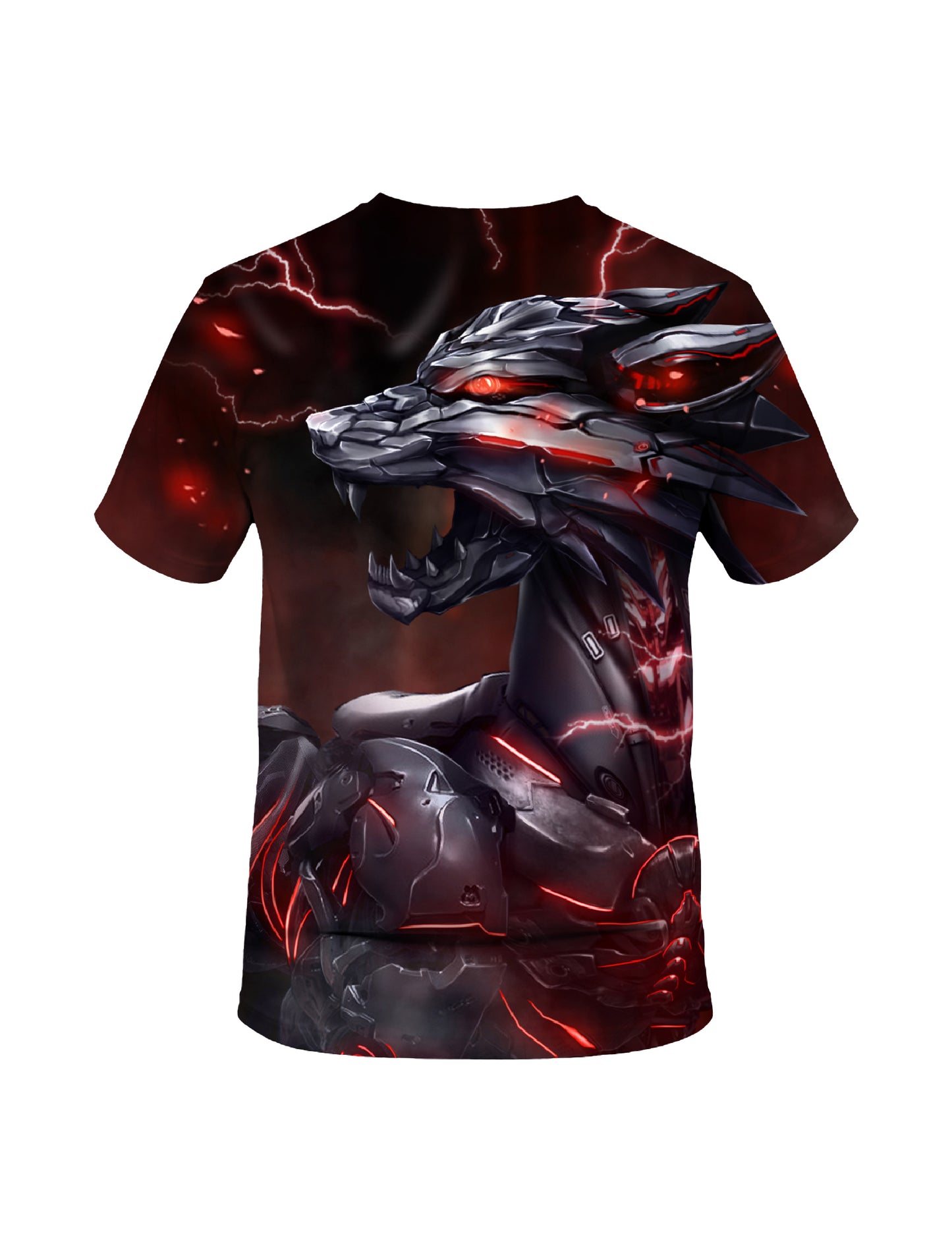 Unisex 3D All Over Print Cyber Wolf T-Shirt with Lightning Red Glow Design