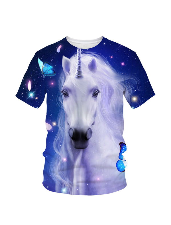 Unicorn 3D All Over Print T-Shirt for Men Women, Magical Starry Sky Butterfly Design