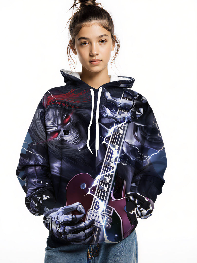 Hoodie 3D All Over Print Skull Guitar Rocker Streetwear Unisex Soft Comfortable Cotton Blend
