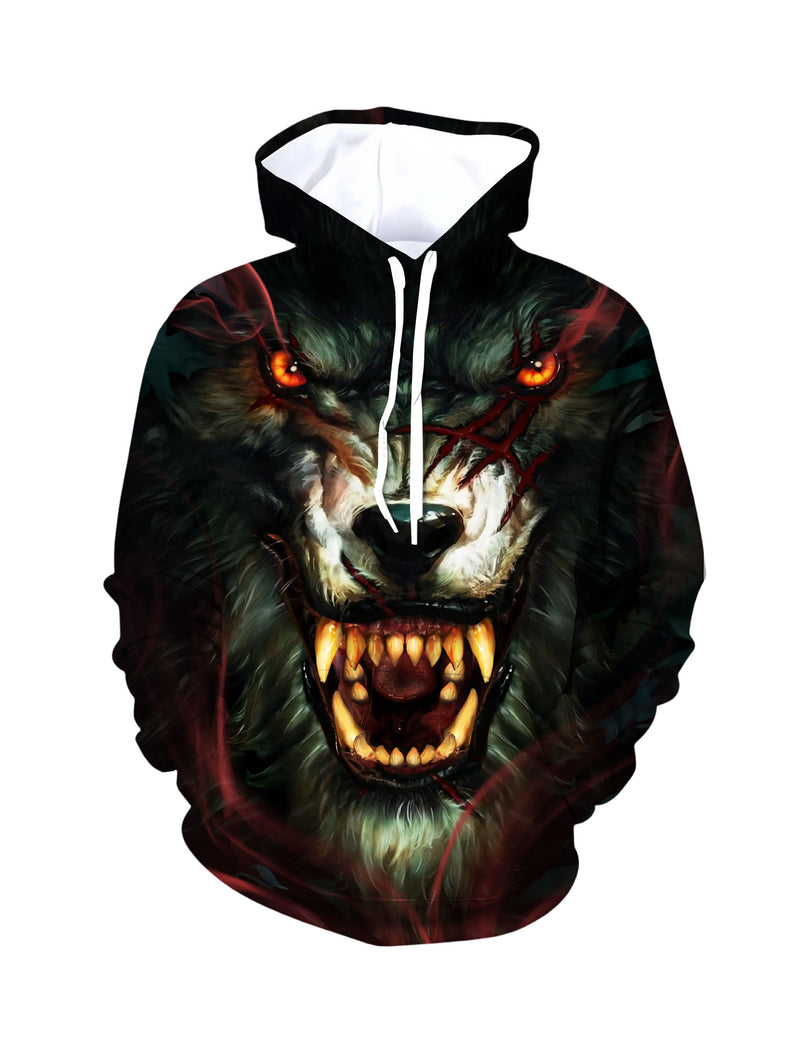 3D All Over Print Fierce Blood Wolf Hoodie Unisex Streetwear Cotton Blend