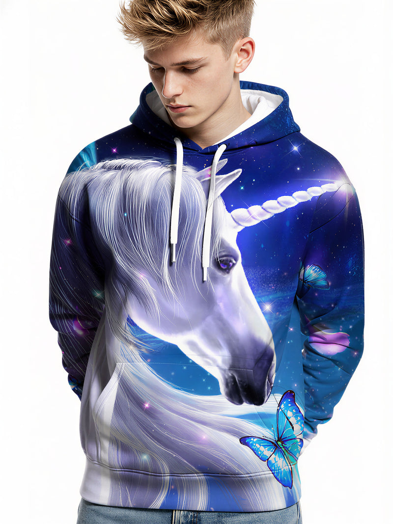 Unicorn 3D All Over Print Hoodie for Men Women, Galaxy Butterflies Fantasy Hooded Sweatshirt