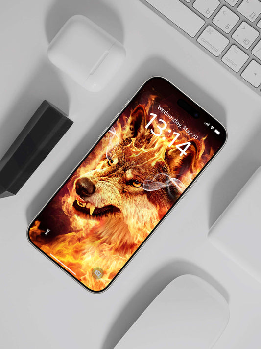 Inferno Wolf Stare Phone Wallpaper