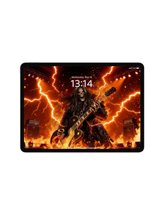 Smiling Rock Skull Guitarist Digital Wallpaper