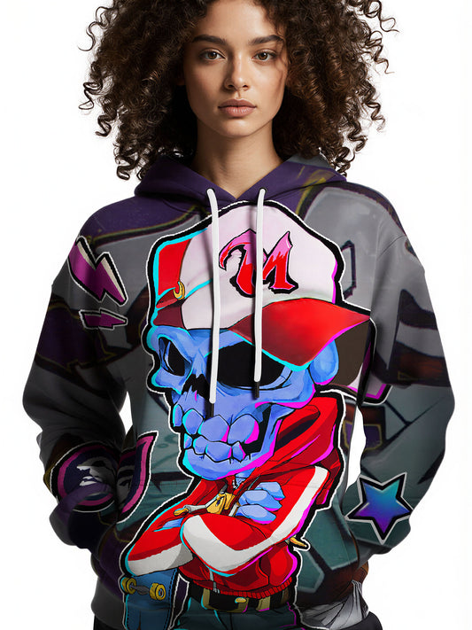 Street Graffiti Blue Skull Skater Cartoon 3D Print Hoodie