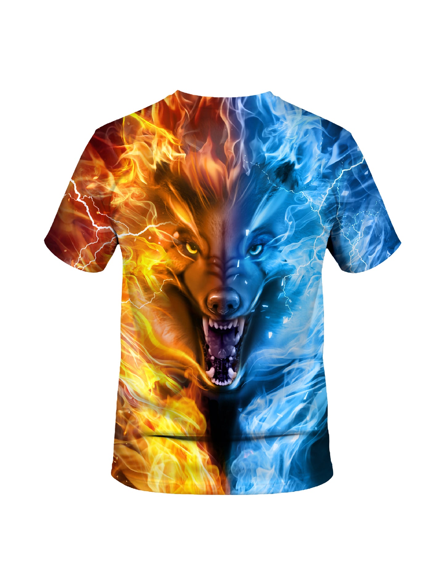 Fire Ice Wolf 3D All Over Print T-Shirt for Men Women, Bold Graphic Streetwear Sweatshirt