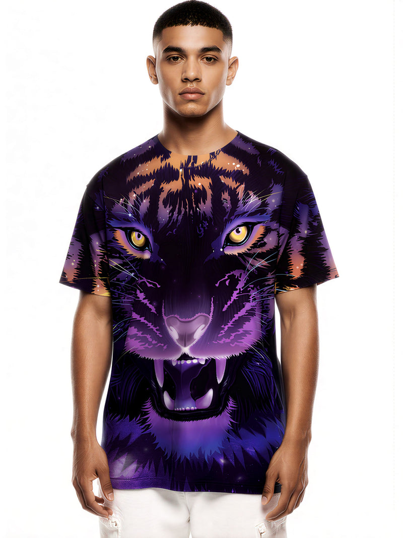 3D All Over Print Galaxy Tiger Face T-Shirt Men Women Cosmic Art Style
