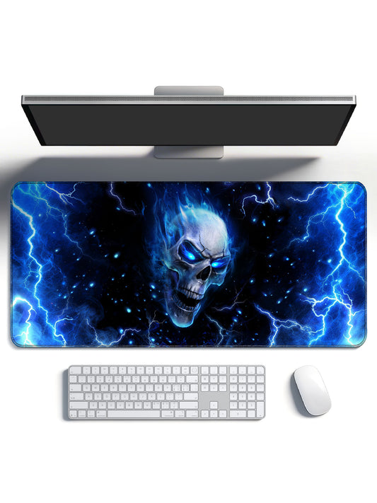 Blue Flame Skull With Glowing Eyes & Lightning Gaming Desk Mat