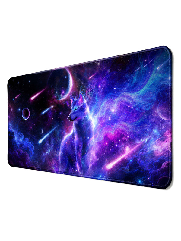 Standing Cosmic Wolf With Planets & Shooting Meteors Desk Mat