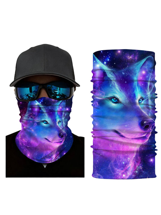 Unisex Neck Gaiter with 3D all over print galaxy nebula wolf design, Aesthetic style, breathable fabric, soft stretchy, UV protection for outdoor activities