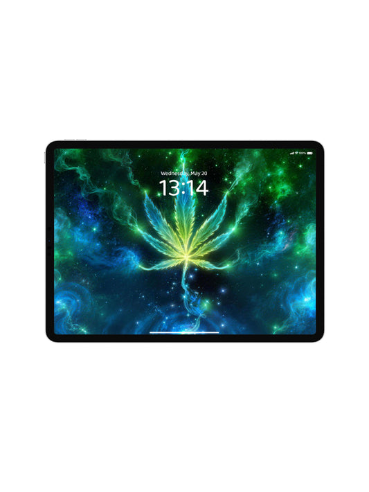 Glowing Neon Cannabis Leaf Digital Wallpaper