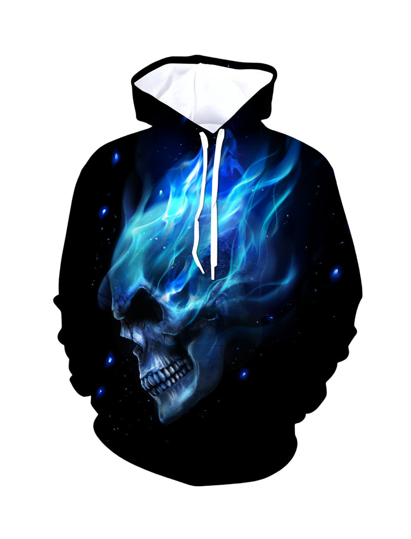 3D All Over Print Blue Flame Skull Streetwear Unisex Hoodie