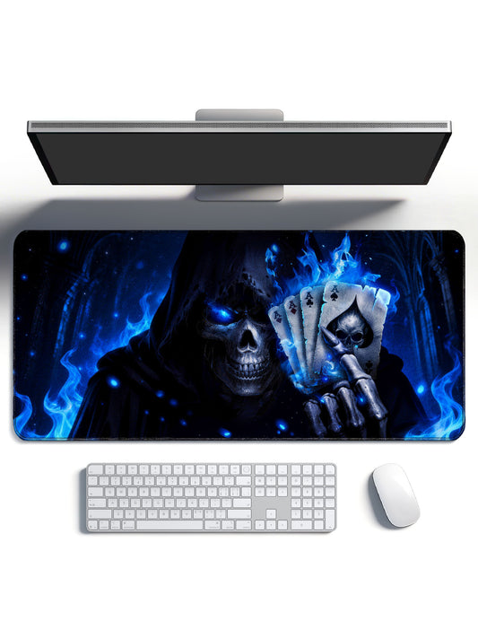 Grim Reaper Holding Four Aces With Blue Flames Desk Mat