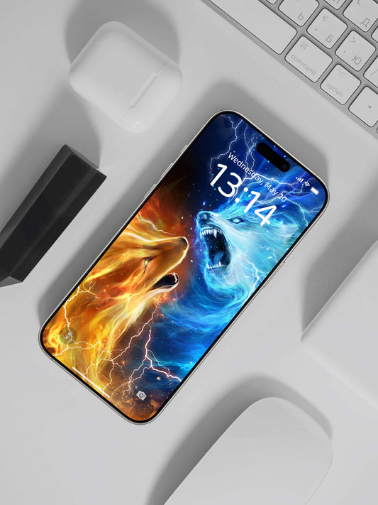 Frostfire Wolf Howl Phone Wallpaper