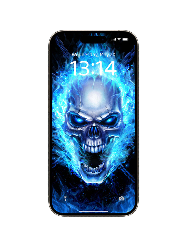 Chained Blue Flame Skull Roar Phone Wallpaper