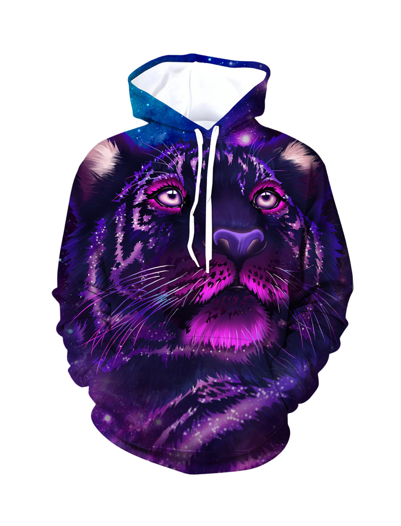 Galaxy Tiger 3D All Over Print Hoodie for Men Women, Cosmic Cat Art Pullover Sweatshirt