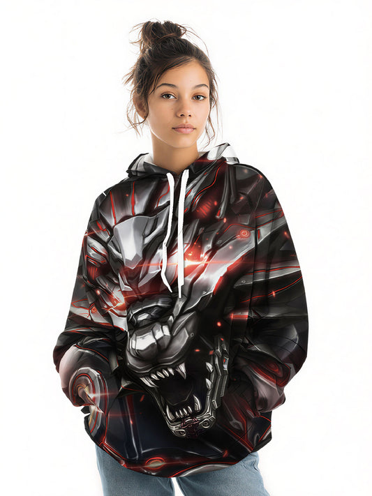 Hoodie 3D All Over Print Cyber Wolf Face Unisex Streetwear Soft Comfortable Loose Fit