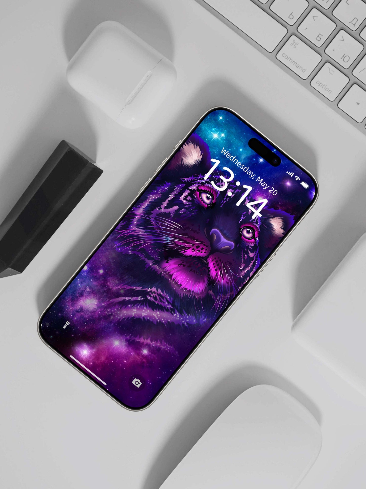 Purple Galaxy Tiger Phone Wallpaper
