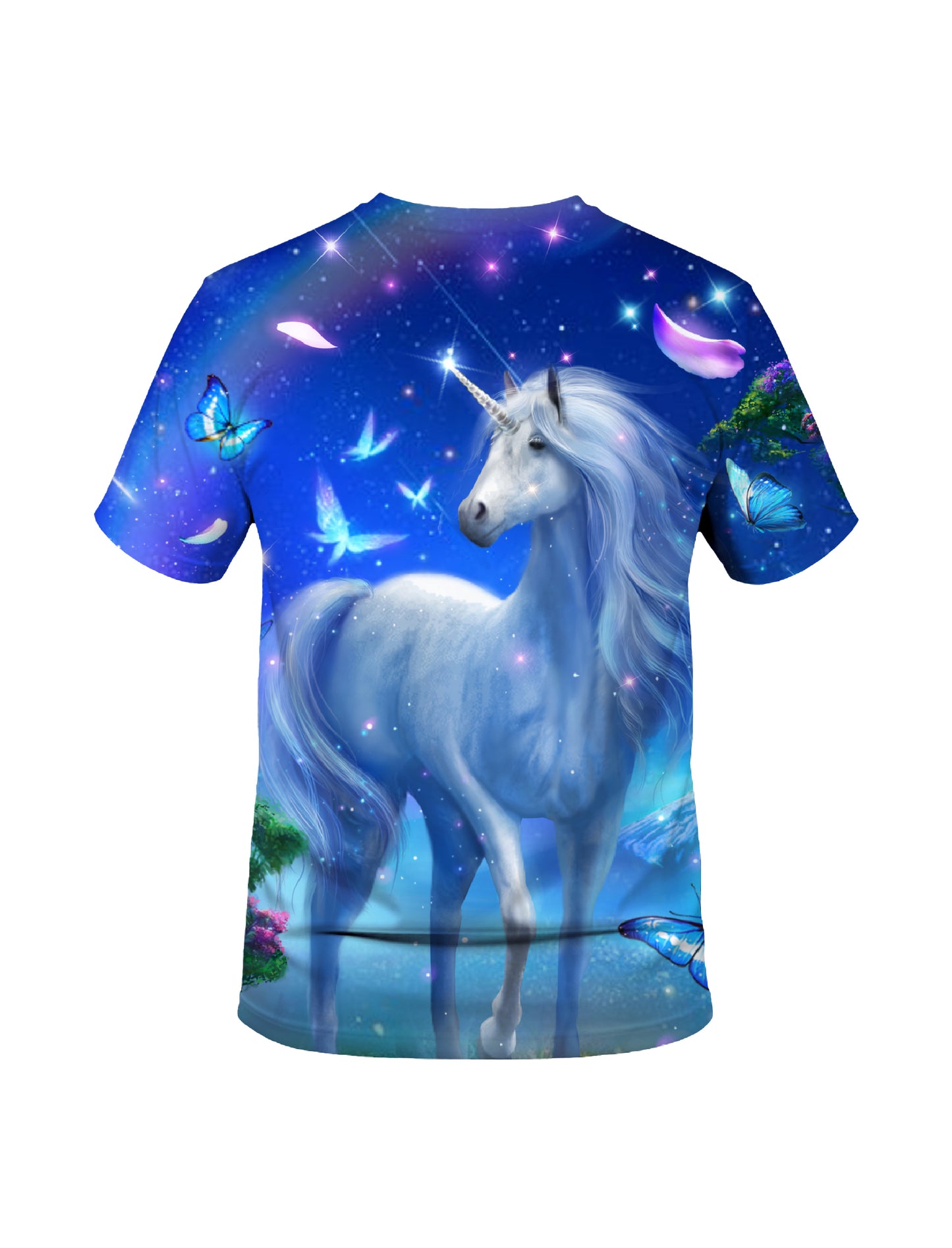 Unicorn 3D All Over Print T-Shirt for Men Women, Fantasy Starry Sky Butterfly Design