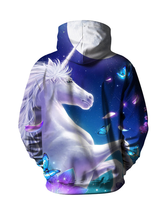 Magical Unicorn with Butterflies and Starry Night Hoodie