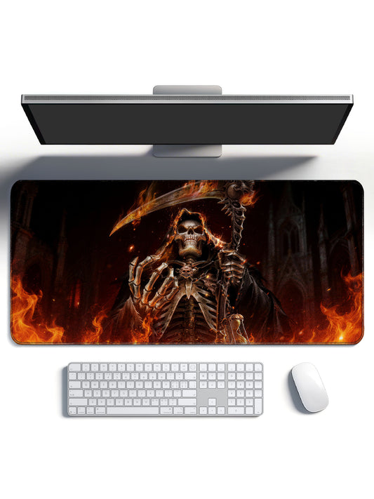 Gothic Cathedral Grim Reaper With Flaming Scythe Large Desk Mat
