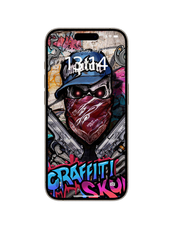 Bandana Dual Guns Graffiti Skull Digital Wallpaper