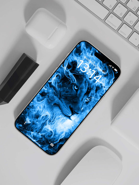 Blue Flame Lion Profile Phone Wallpaper