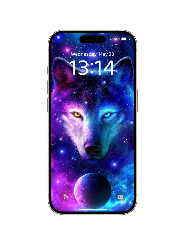 Heterochromatic Galaxy Wolf Digital Wallpaper