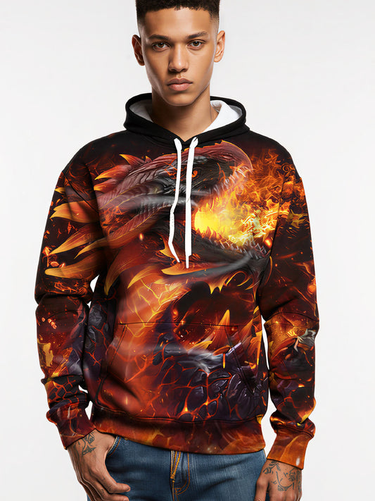 Trendy Flame Dragon Graphic Hoodie Unisex Oversized Casual Pullover Streetwear