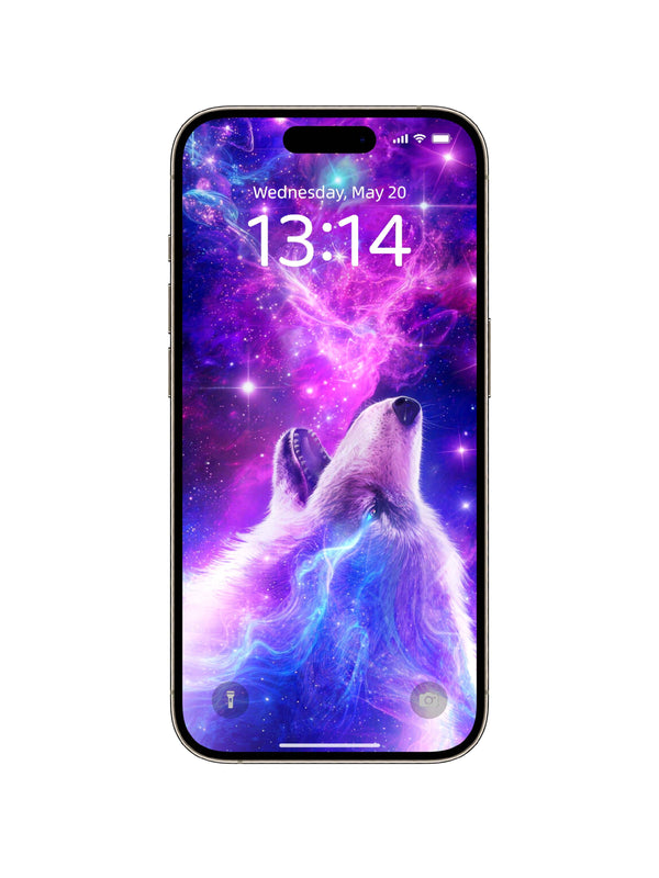 Howling Purple Pink Nebula Wolf Digital Wallpaper