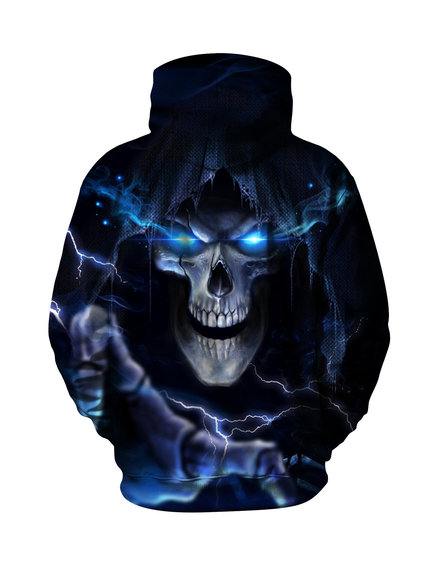 3D All Over Print Skull Hoodie with Lightning Eyes for Men Women Gothic Streetwear