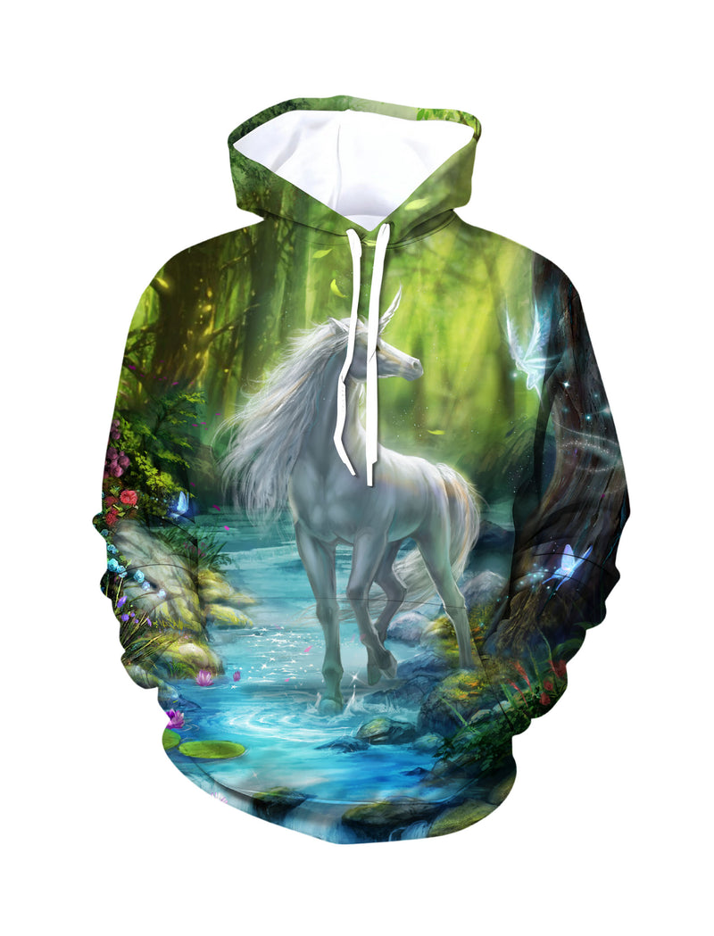 Unicorn Forest 3D All Over Print Hoodie for Men Women Fantasy Nature Graphic Pullover Sweatshirt